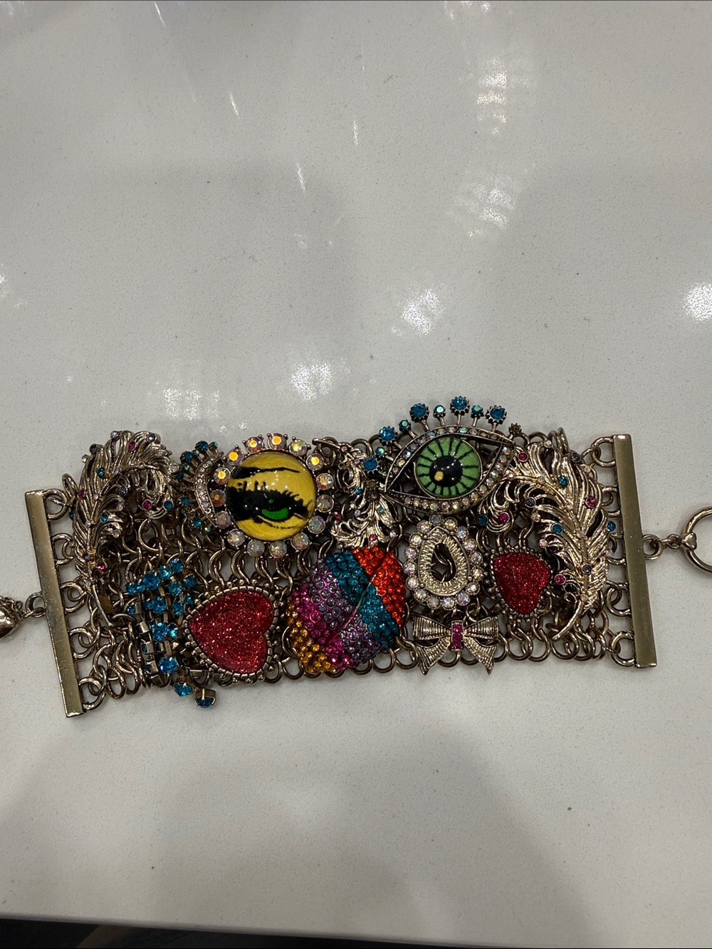 Betsey Johnson Multicolor Crystal Charm Bracelet with Eye Motif